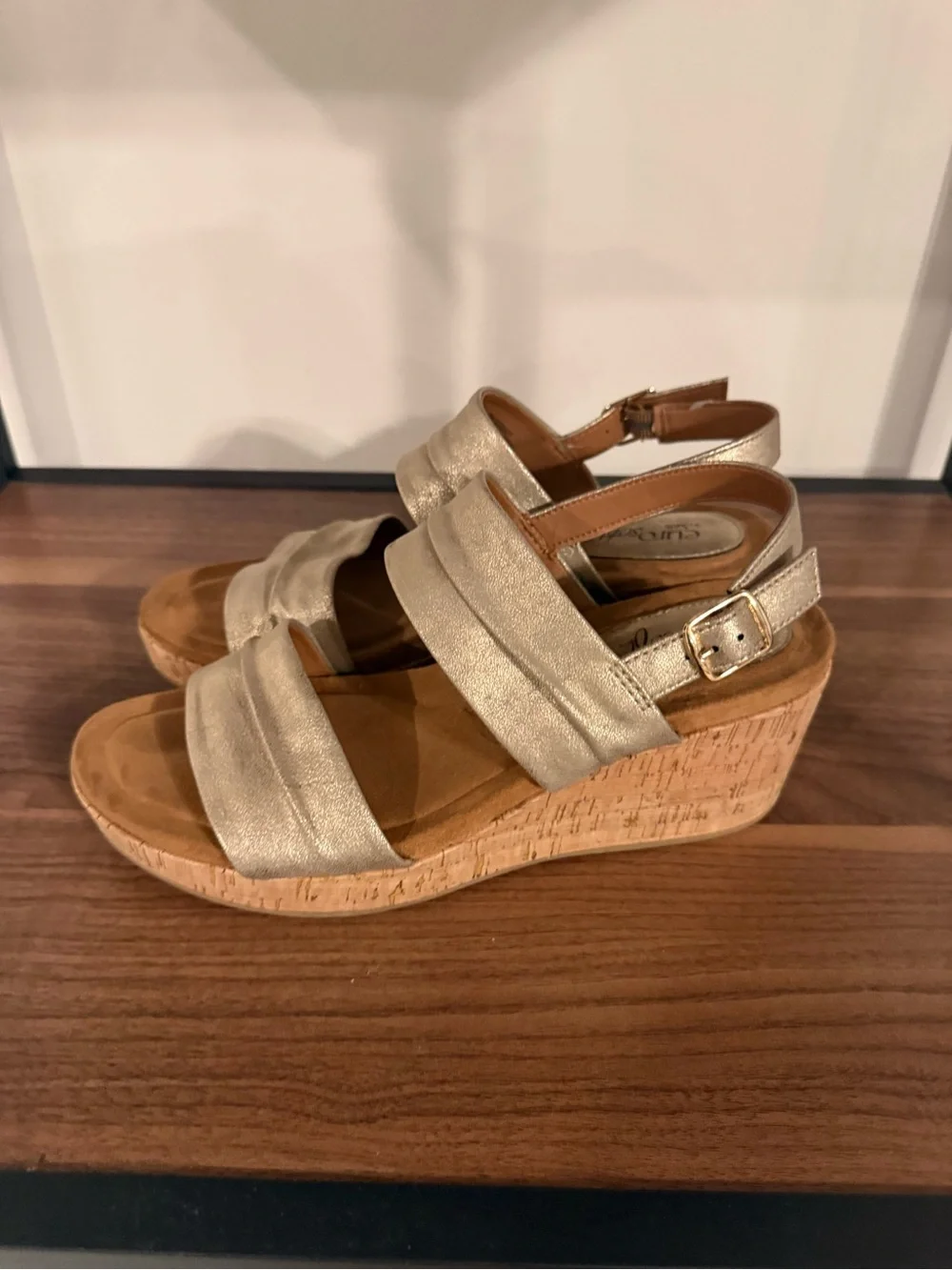 Metallic Gold Women’s Wedge Slingback Sandals